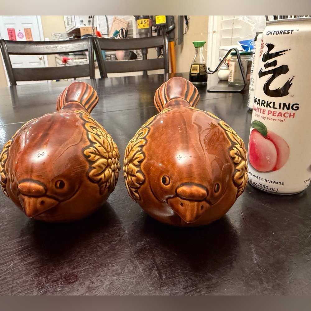 Brown Ceramic Bird Figurines set